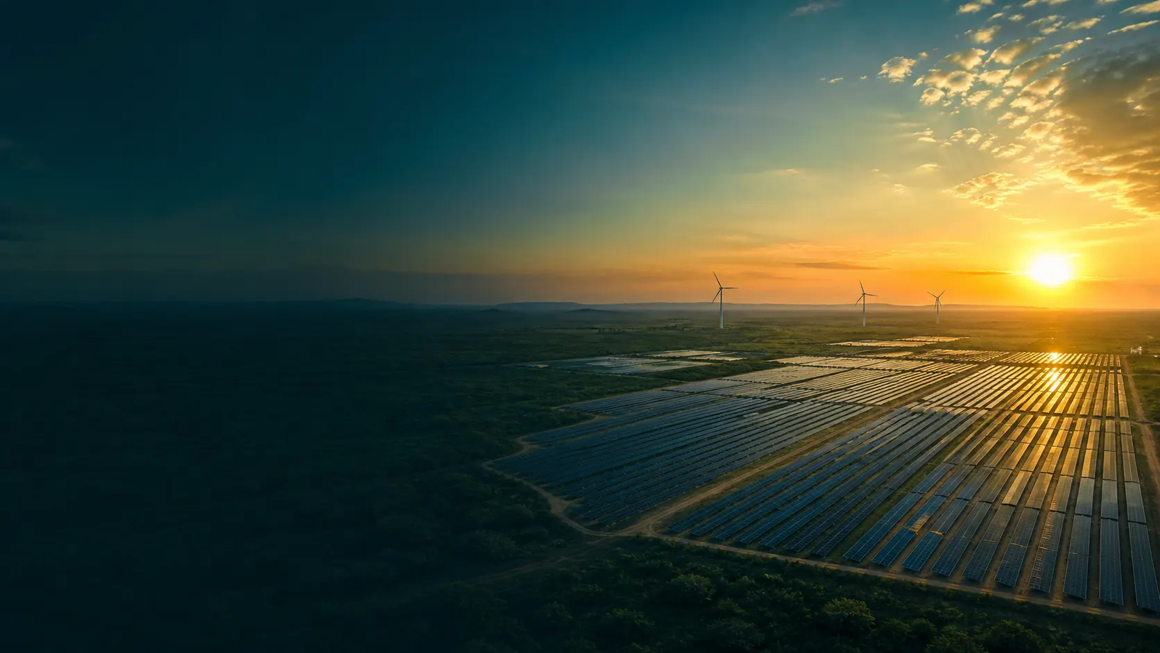 Usina de energia renovável com painéis solares